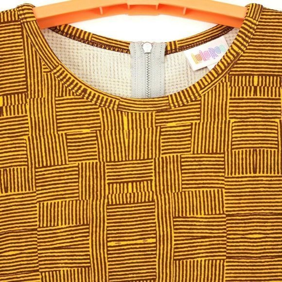LuLaRoe Amelia Fit & Flare Dress Gold Yellow Brown Pockets S Small - Picture 10 of 12